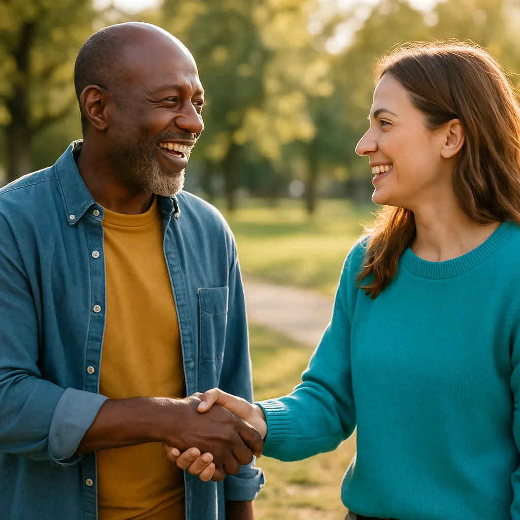 Two people meeting at a local park — genuinely local Aberdeen dating